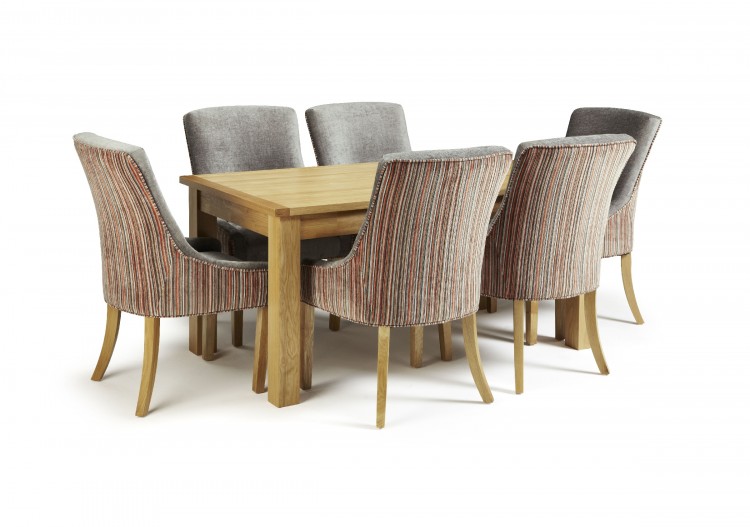 Serene Bromley Oak Fixed Top Dining Table Set With 6 Richmond Steel Fabric Chairs By Serene Furnishings
