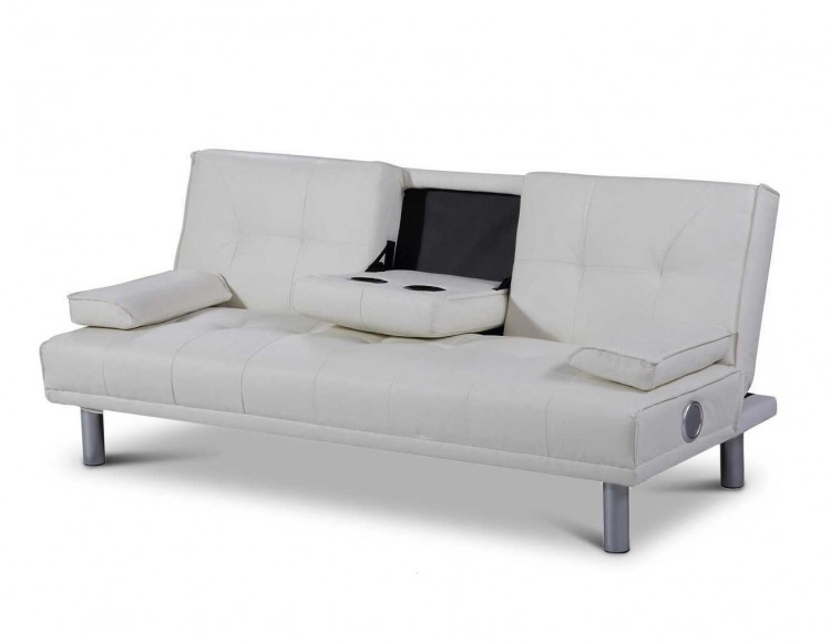 Sleep Design Manhattan White Faux, Faux Leather Sofa Bed With Cup Holder