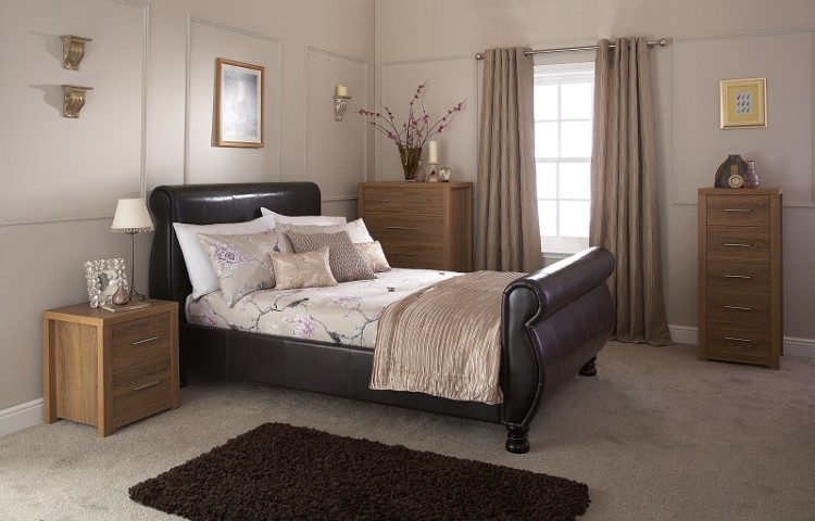 Faux Leather Bed Frame, Faux Leather Sleigh Bed With Drawers