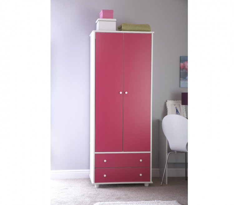 Pink Right Deals UK Sydney 2 Door 3 Drawer Wardrobe Pink Blue Childrens Furniture