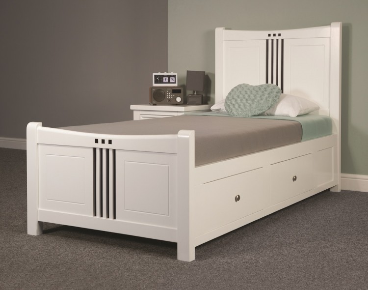 white single bed frame with storage