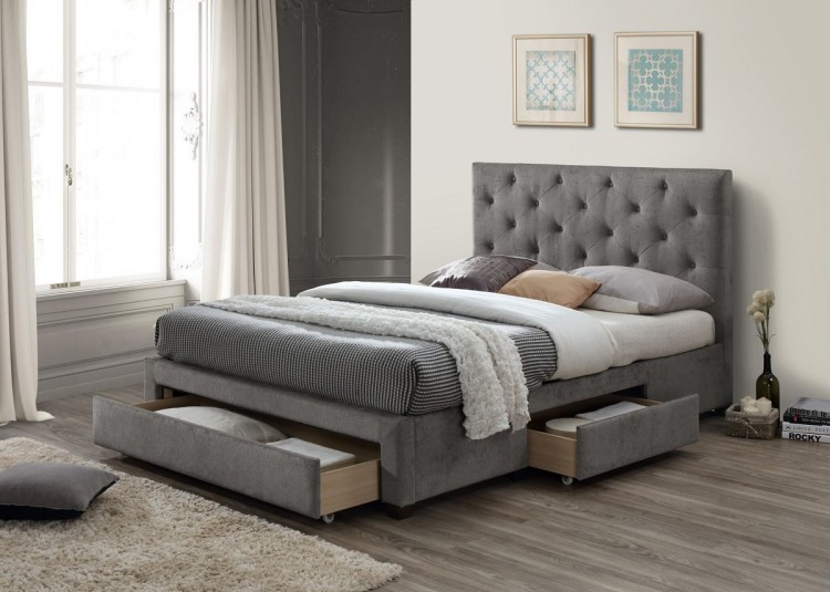 Limelight Monet 5ft Kingsize Grey, King Size Fabric Bed Frame With Drawers