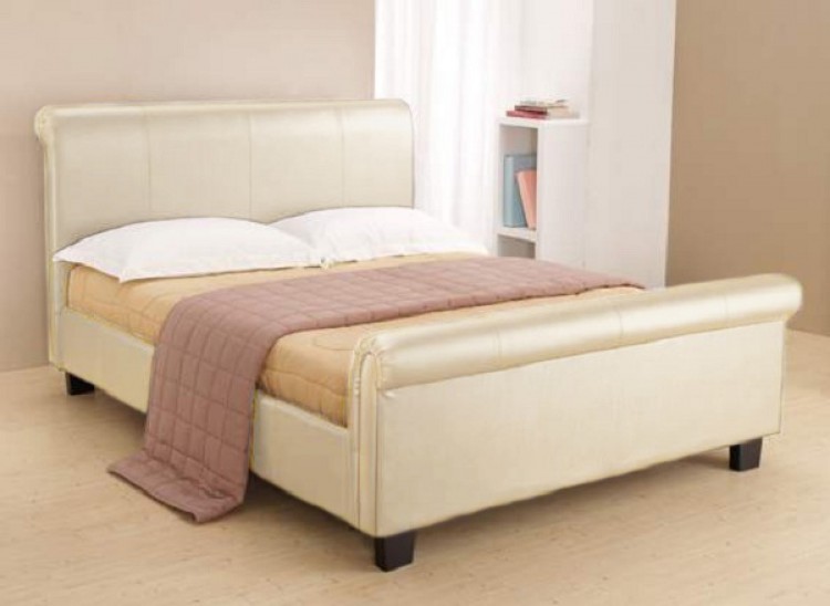 Double Faux Leather Bed Frame, Faux Leather Sleigh Bed