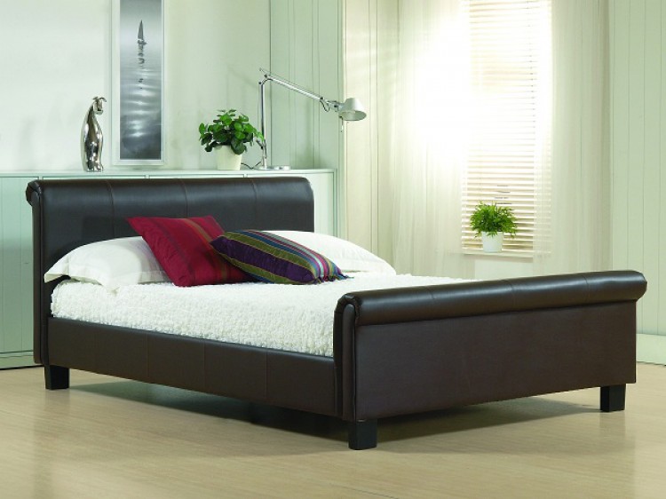 Time Living Aurora 4ft6 Double Brown, Leather Sleigh Bed Double
