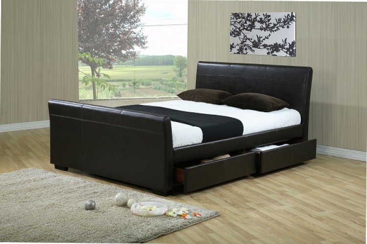 Time Living Houston 5ft Kingsize Brown, Black Leather Sleigh Bed Double