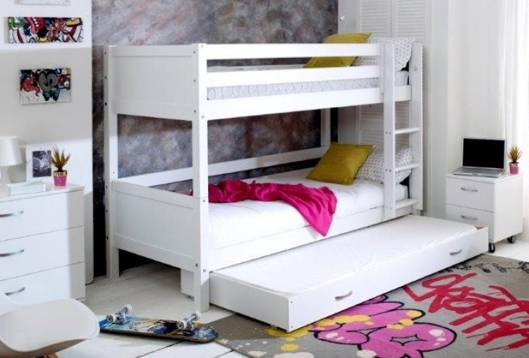 Flexa Nordic Bunk Bed 3 With Flat White End Panels And Trundle Bed