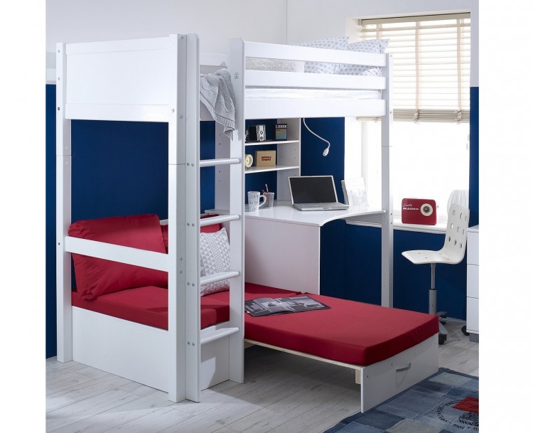 Flexa Nordic Highsleeper Bed 3 With Flat White End Panels Desk