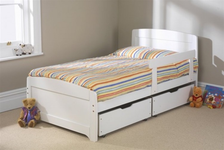 white single bed frame with drawers