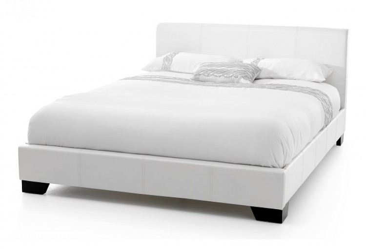 Serene Parma 5ft Kingsize White Faux, White Leather Bed With Storage