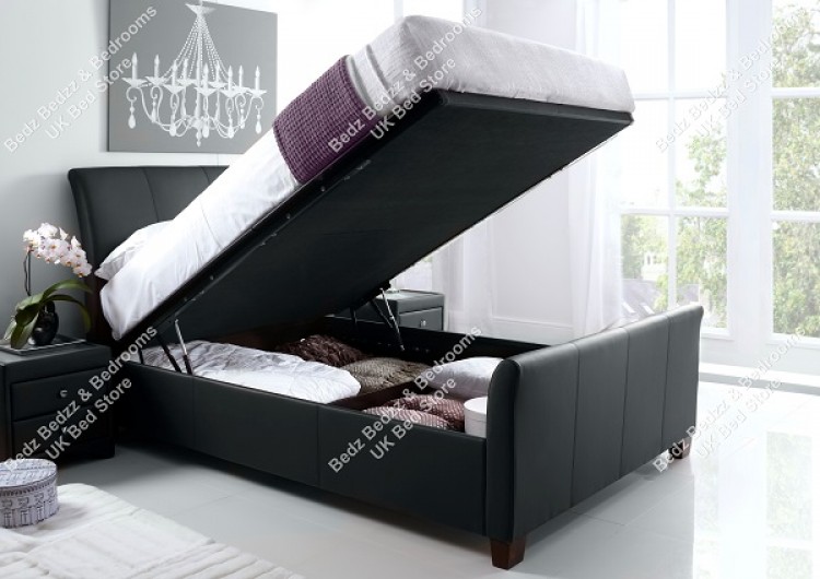 Kaydian Allendale 4ft6 Double Black, Black Leather Sleigh Bed With Storage