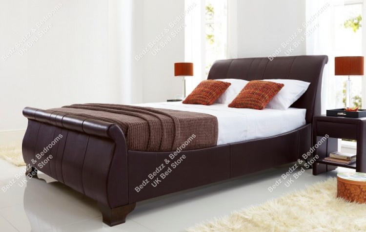 Brown Leather Sleigh Bed By Kaydian, Leather Sleigh Bed