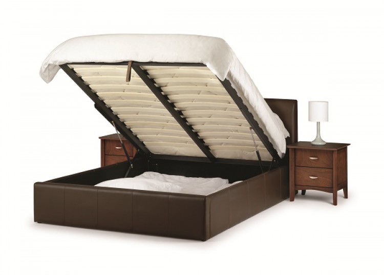 Brown Double Ottoman Bed, Leather Storage Beds Double Bed