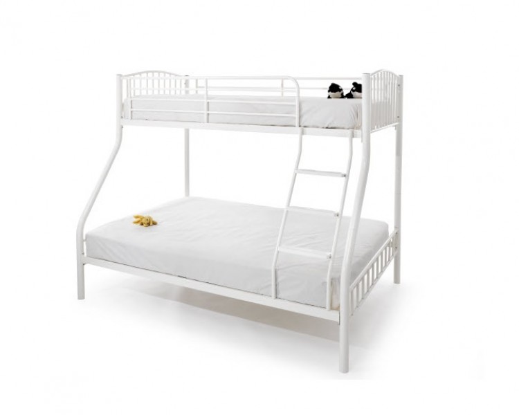 white metal bunk beds