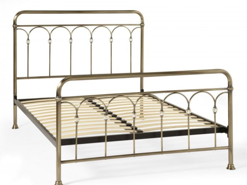 Serene Shilton 5ft King Size Antique Brass Metal Bed Frame with Crystals