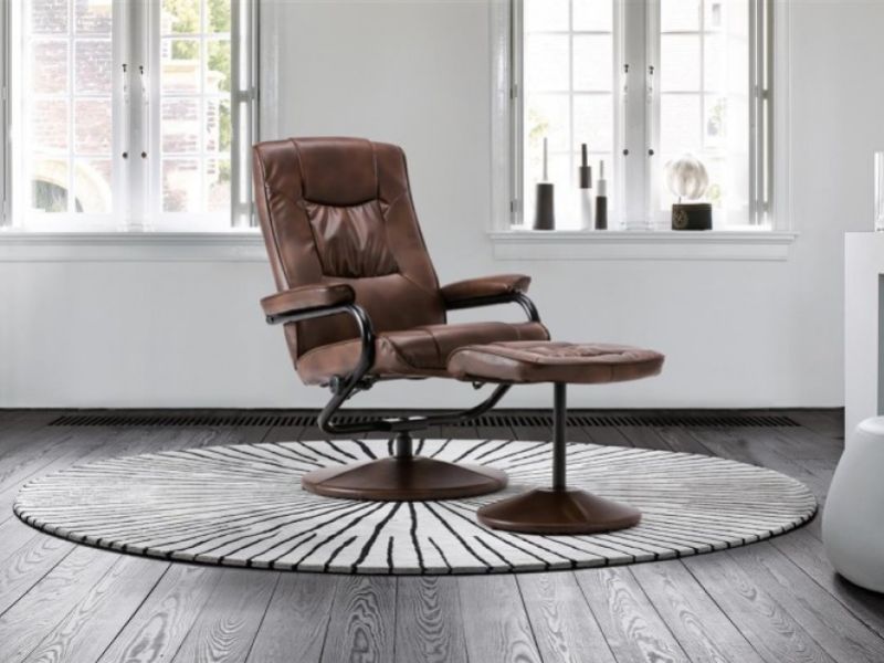 Birlea Memphis Tan Faux Leather Swivel Chair And Stool by Birlea