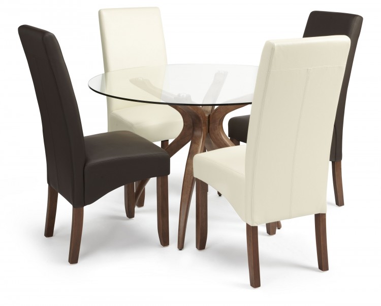 Faux Leather Chairs By Serene Furnishings, Round Glass Dining Table With Leather Chairs