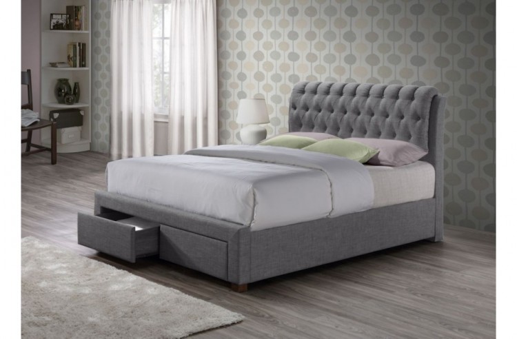 Birlea Valentino 4ft6 Double Grey, Grey Fabric King Size Bed Frame With Drawers
