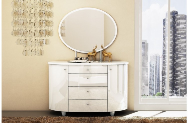 Birlea Aztec White Gloss 4 Drawer, White Gloss Dresser With Mirror