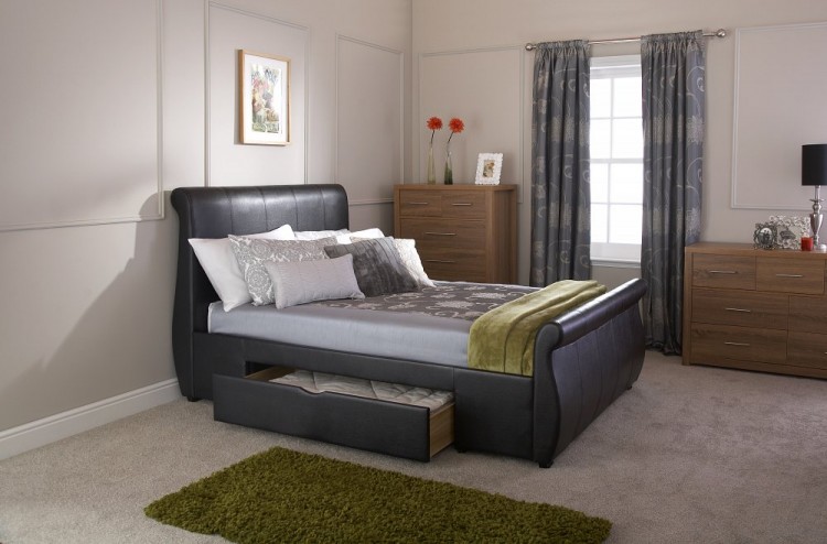 Black Faux Leather Storage Bed Frame By Gfw, Black Leather Sleigh Bed With Storage