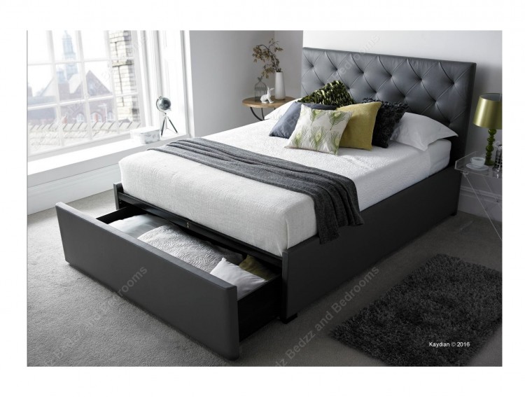 Kaydian Corbridge 4ft6 Double Grey, Leather Bed Frame With Storage