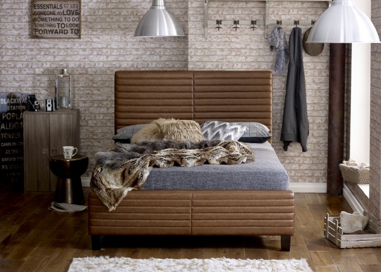 Super Kingsize Bonded Leather Bed Frame, Tan Leather Bed Frame