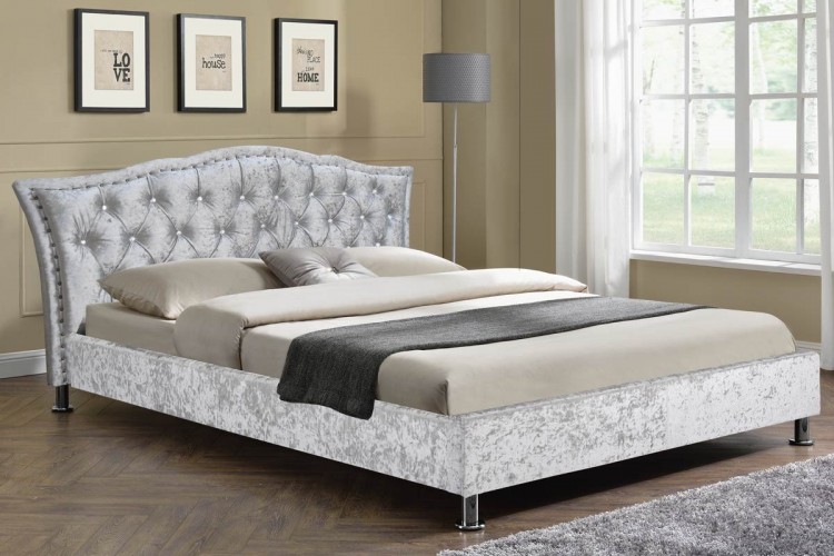 Sleep Design Georgio 4ft6 Double Crushed Silver Velvet Bed Frame By Sleep Design Georgio 4ft6 Double Crushed Silver Velvet Bed Frame By