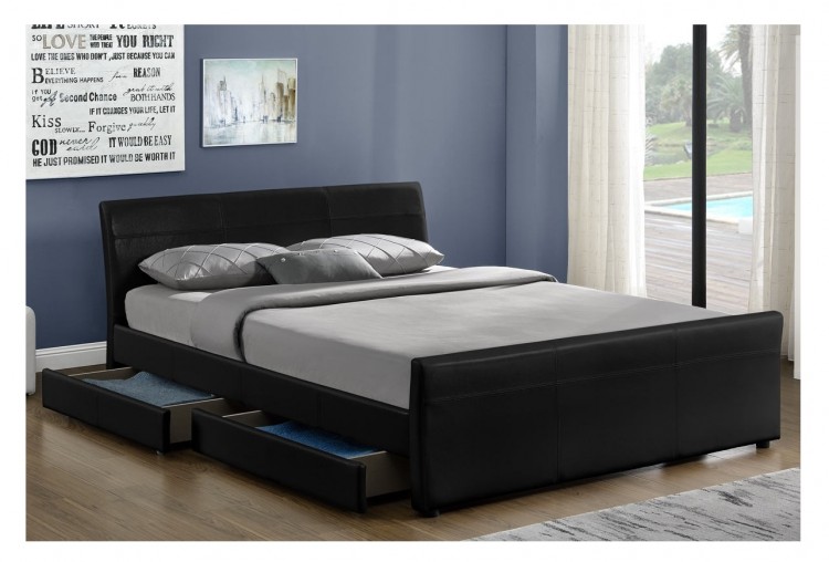 Sleep Design Venetian 4ft6 Double Black, Leather Bed Frame With Drawers