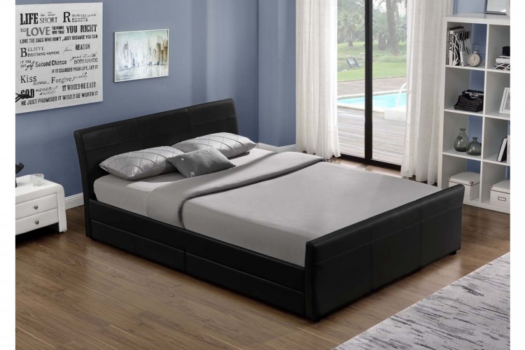 Sleep Design Venetian 5ft Kingsize Black Faux Leather Storage Bed Frame ...