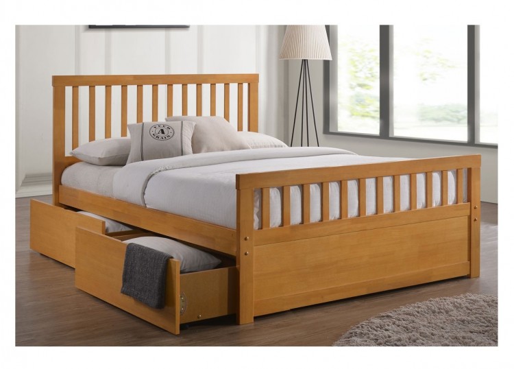 Sleep Design Delamere 4ft6 Double Honey, King Size Wooden Bed With Storage