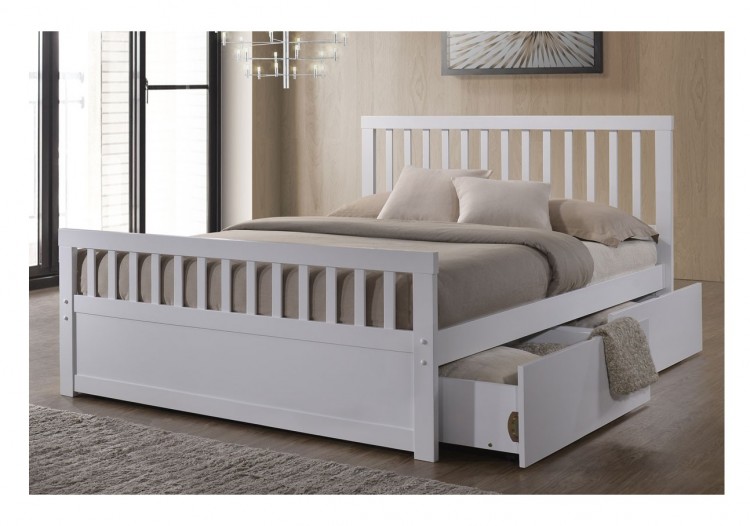 Sleep Design Delamere 4ft6 Double White, Wooden Bed Frame With Drawers Underneath