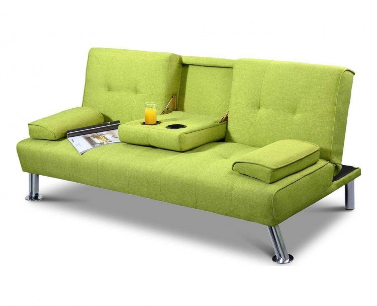 New York Green Fabric Sofa Bed, Sleepover Fabric Sofa Bed Ottoman