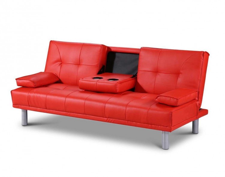 Sleep Design Manhattan Red Faux Leather, Sofa Bed Leather