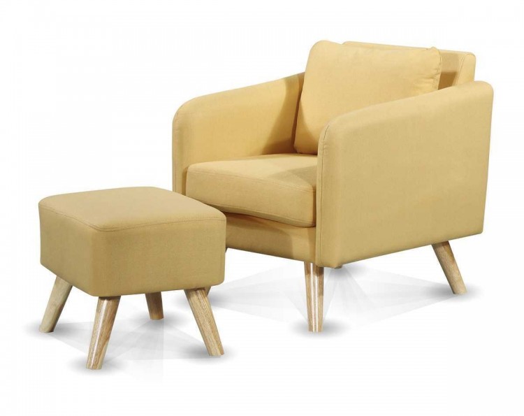 Sleep Design Longdon Yellow Fabric Chair With Footstool By