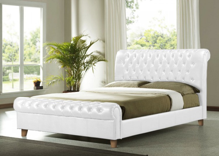 White Pu Leather Bed Frame, Leather King Size Beds