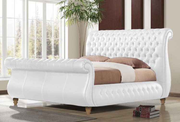 Time Living Swan White 6ft Super, Queen Size Leather Sleigh Bed