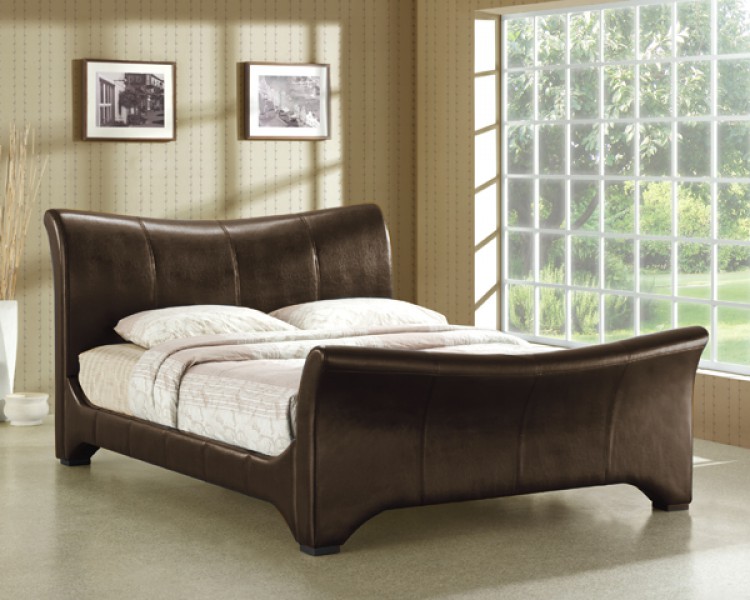 Time Living Wave 5ft Kingsize Brown, King Size Faux Leather Sleigh Bed