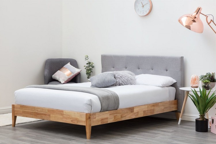 Sleep Design Disley 5ft Kingsize Grey, Wooden Bed With Tufted Headboard