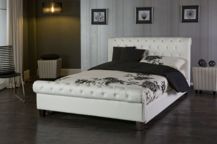 Super Kingsize Faux Leather Bed Frame, King Size White Leather Bed