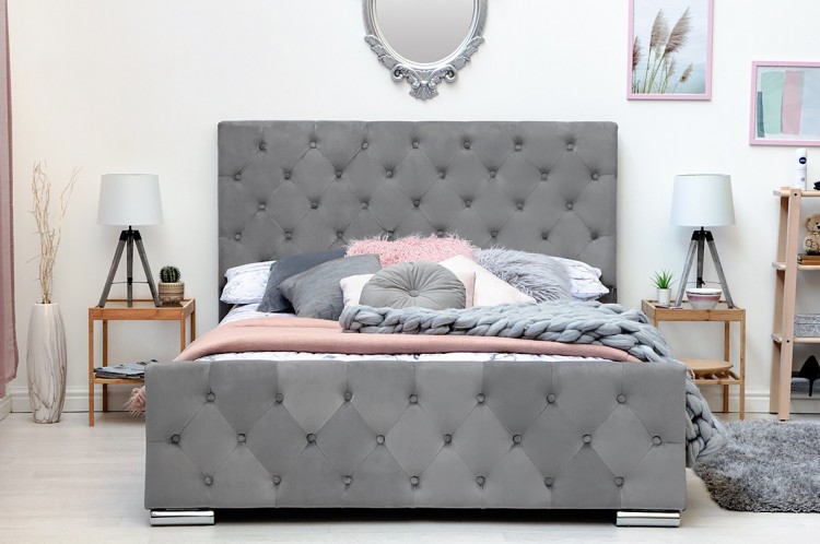 Sleep Design Buckingham 4ft6 Double Grey Velvet Bed Frame By Sleep Design
