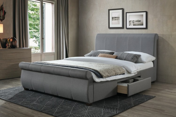 Birlea Lancaster 5ft Kingsize Grey, King Size Sleigh Bed With Drawers