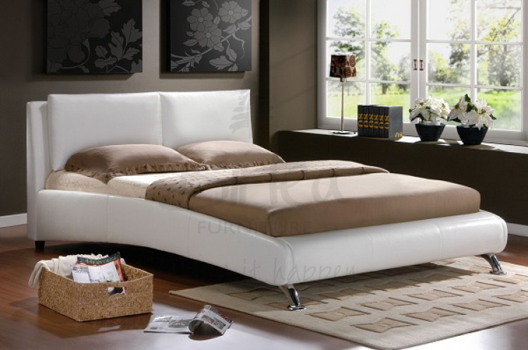 4ft6 Double Faux Leather Bed Frame, White Leather Bed King