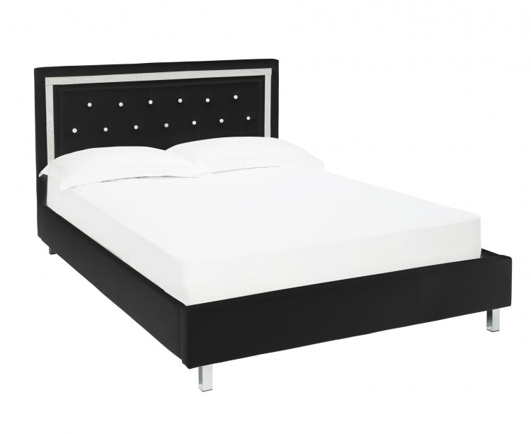 Lpd Crystalle 5ft Kingsize Black Faux, Black Leather Bed With Crystals