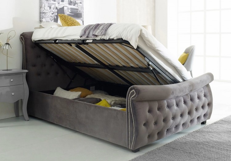 Flair Furnishings Lucinda 4ft6 Double, Silver Leather Ottoman Bed Double