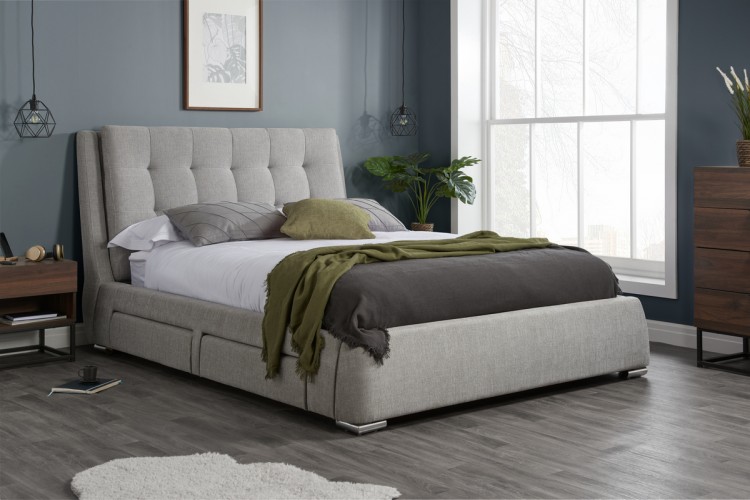 Birlea Mayfair 5ft Kingsize Grey Fabric, Upholstered King Bed Frame With Drawers