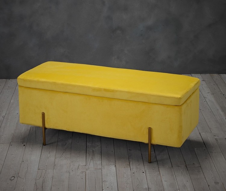 Lola Ottoman Storage Box In Mustard, Yellow Fabric Storage Box Uk
