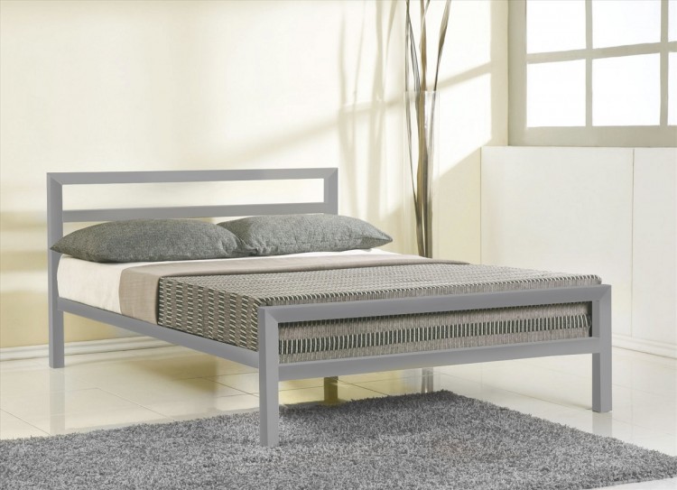 Small Double Contract Grey Metal Bed, Metal Queen Size Bed Frame With Headboard