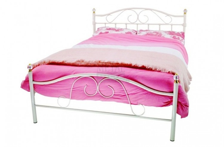 Double Crystal White Metal Bed Frame By, White Steel Bed Frame