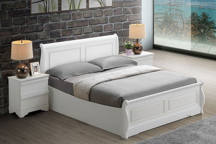 Painted Wooden Bed Frame, King Size White Wooden Bed Frame With Storage