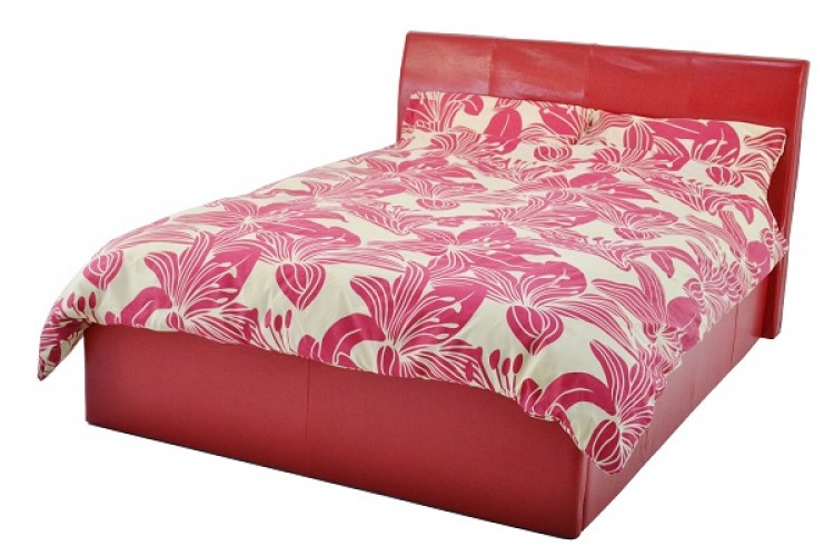 Double Red Faux Leather Ottoman Bed, Red Leather Bed