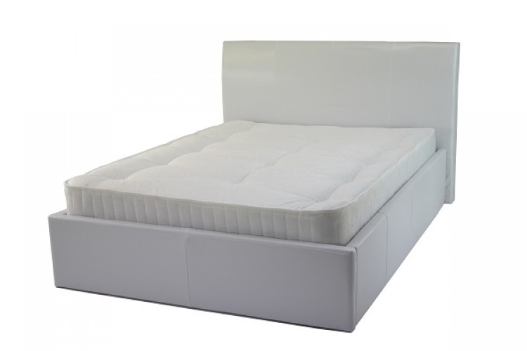 Kingsize White Faux Leather Ottoman Bed, Faux Leather Storage Beds King Size